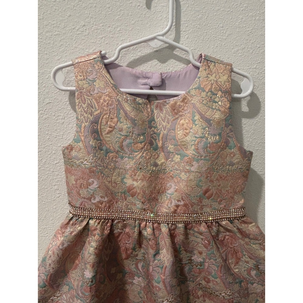 Bonnie Jean Girls Pink Gold Metallic Floral Brocade Party Dress Size 5 - Picture 2 of 6